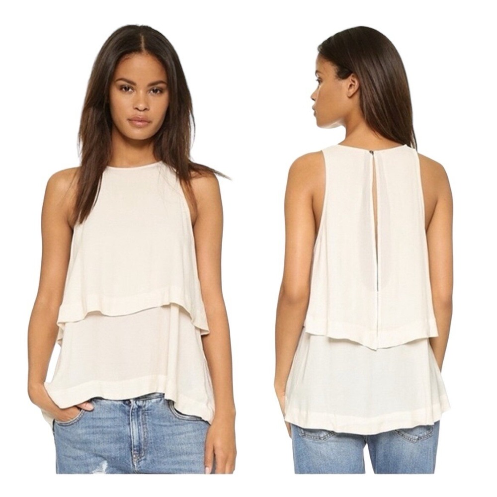 Free People‎ Women Ivory Cream Tiered Layered Halter Tank Top Keyhole Back XS
